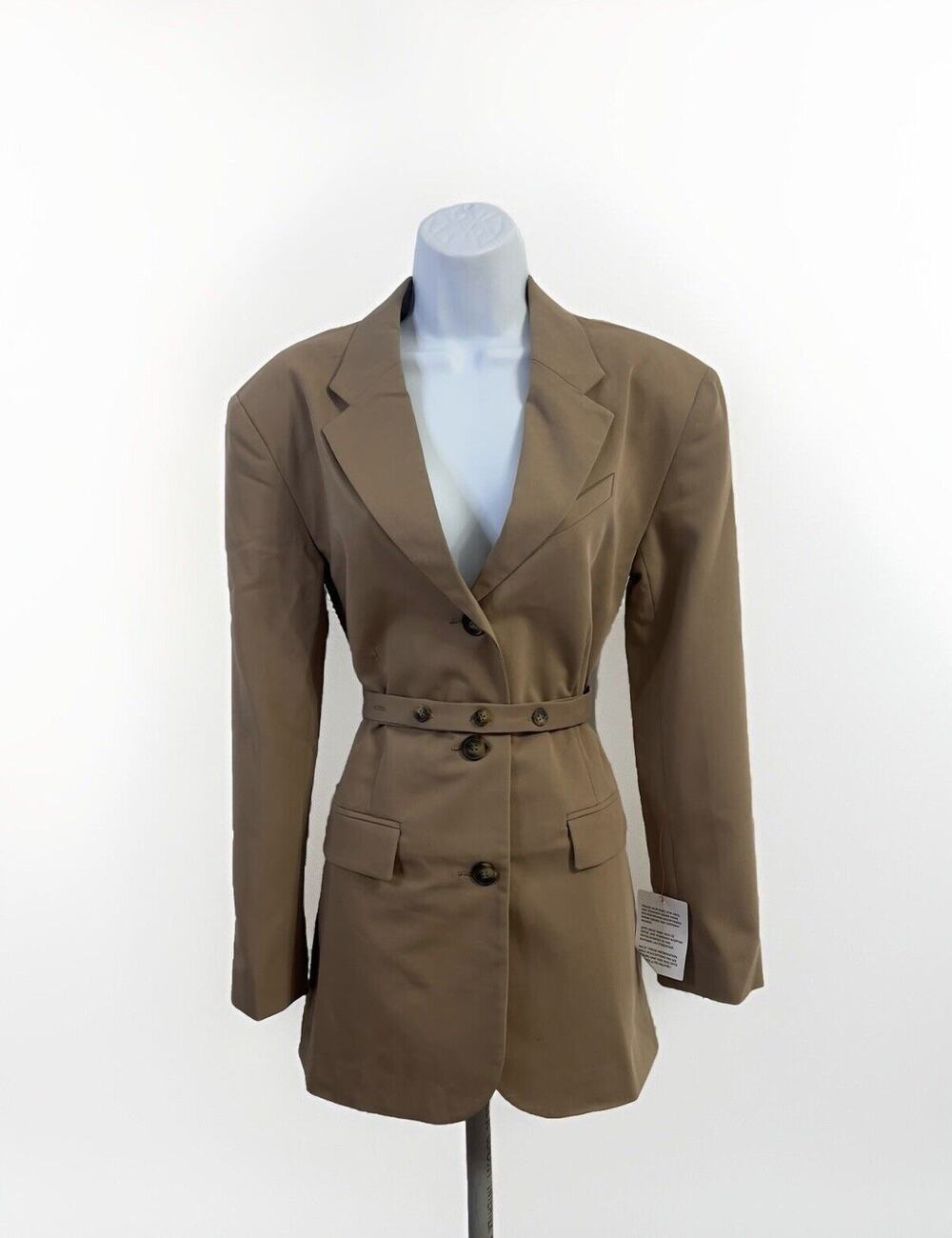 TopShop Belted Blazer Dress Tan Button Up Jacket Size US 2 asos